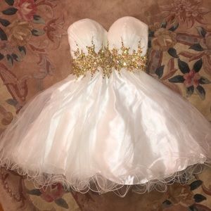 White and gold prom dress